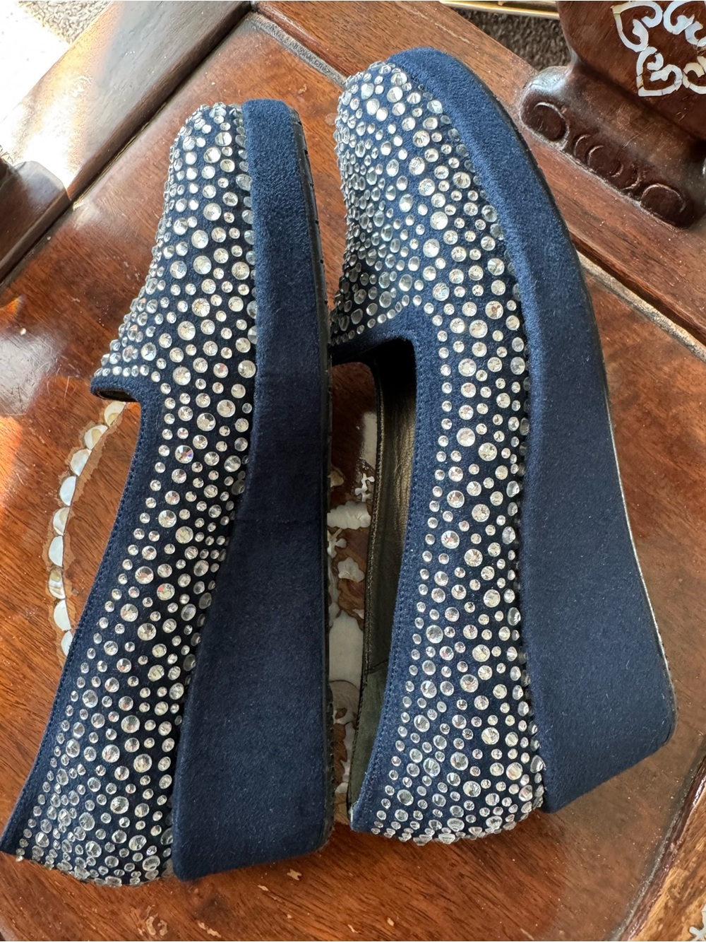 Women's Navy Swarovski stones-Embellished Platform Flats